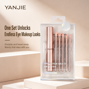 2026 YANJIE 5-teiliges Make-up-Pinsel-Set Weiche Synthetische Gesichts- und Augenpinsel mit Eigenem Logo Großhandel Nylon-Kunststoffgriff Fächerpinsel - Product Image 1
