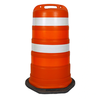Tambour de signalisation routière en HDPE orange avec film réfléchissant rouge et blanc, hauteur 1m, base lourde, protection IP54, montage au sol