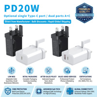 Adaptateur USB 20W avec prise UK, adaptateur secteur USB-C extensible pour chargeur, adaptateur de chargeur Apple pour iPhone 16