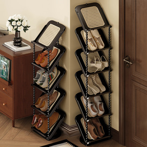Rattan Slanted Shoe Rack 7 Tier Space Saving Entryway Corner Storage Rack For Bathroom Living Room - Product Image 1