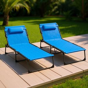 Juego de Tumbonas Plegables Reclinables de 5 Posiciones, Color Azul, Muebles de Exterior - Product Image 2