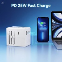Adaptador de Viaje Multi-Enchufe Listo para Enviar, 35W GaN USB-C Todo en Uno, Convertidor de Corriente Global para Enchufes de la UE a Reino Unido, para Hogar y Oficina