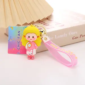 Source Factory Custom Silicone Flat Printing Coloring Keychain PVC Drip and Silk Screen Printing DOLL Pendant Keychain