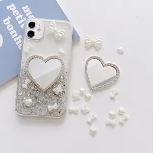 सुंदर दिल के आकार का सजावट मिरर मोबाइल फोन केस डायमंड फैशन मोबाइल फोन एक्सेसरी
