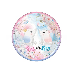 Tema di elefante rosa e <span class=keywords><strong>blu</strong></span> Banner per ragazza ragazzo piatto di carta tazza di carta e tovaglia Set per la festa di presentazione del bambino - Product Image 4