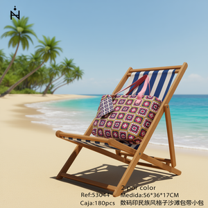 Bolso de Playa con Estampado Digital de Estilo Étnico a Cuadros, 56x36x17cm, con Bolsa Pequeña - Product Image 3