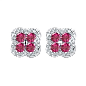 Minimalist Fashion Jewelry Eco-friendly Copper Micro Insert Pink Zircon Plain Daily Flower <b>Earrings</b> for Delicate Girls - Product Image 1