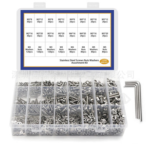 Stainless Steel Screws Nuts Washers Assortment Kit M2 M3 M4 M5 1200pcs Standard ISO7380 Grade A - Product Image 1