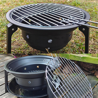 Poêle à bois de camping en plein air, barbecue portable, acier inoxydable, manuel, noir, rond, monobloc