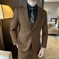 Jas Breathable satu kancing pria, Blazer celana bisnis pesta pernikahan 3 potong