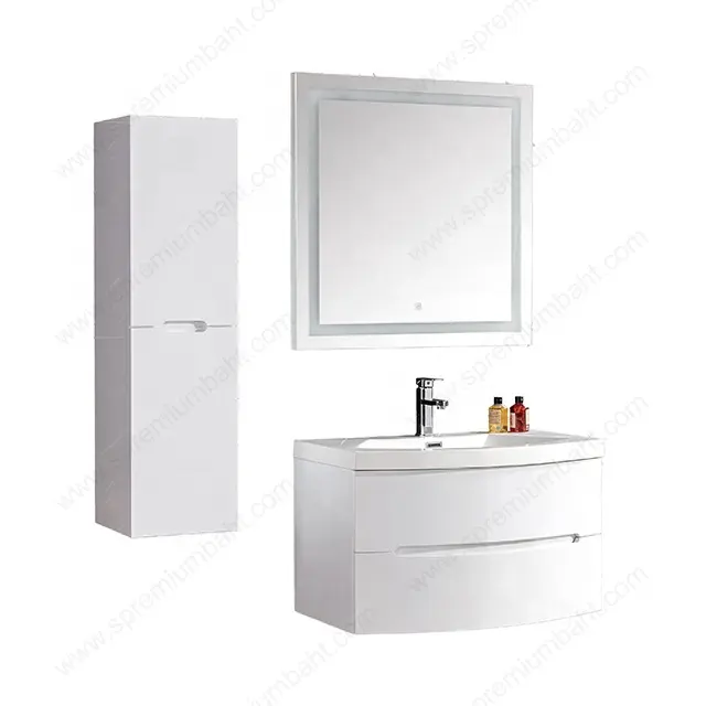 New Resin Sink Modern Bathroom Wall Hung Cabinet Vanity with LED Mirror