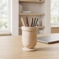 Porte-ustensiles en pierre de travertin beige naturel