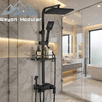 Colonne de douche moderne Wayon noire et or avec affichage numérique et étagère