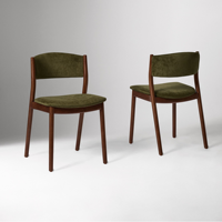 Chaise de salle à manger en velours vert olive, structure en bois de noyer massif, style moderne du milieu du siècle, mobilier pour restaurant et café