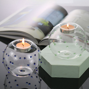 Portavelas Redondo Personalizado al por Mayor con Puntos de Colores, Decoración de Vidrio Transparente para el Hogar, Portavelas para Velas de Té - Product Image 2