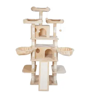 Vente en gros de grande tour d'arbre à chat en peluche plate-forme d'escalade pour chat avec plaque inclinée panier confortable perchoirs doux nid spacieux