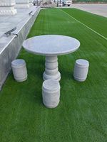 Ensemble de table ronde en granit blanc sésame poli G603 avec 4 tabourets tambour - Pierre paysagère pour patio de villa de luxe et complexe hôtelier