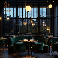 Ensemble de meubles de restaurant commercial de luxe, banquette incurvée en velours, ensemble de tables rondes et chaises en bois