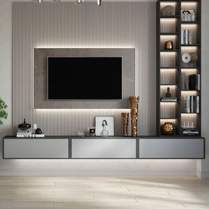 Nouveau Meuble TV Mural Design Kejia en Bois, Luxueux Ensemble Support TV et Table TV pour Maison avec <span class=keywords><strong>Cheminée</strong></span> Électrique - Product Image 2