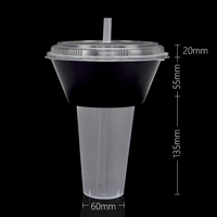 Gobelets réutilisables en plastique de 500ml pour boissons créatives Steak Fried Chicken Hotpot Food Bowls Take away Drinking Cup with Snack Tray