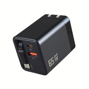 High 65W GaN <b>Multi</b> Port 3 in 1 Retractable Telescopic PD Super Fast Charging Head Adapter US Wall Phone <b>Charger</b> Plug for iPhone - Product Image 3