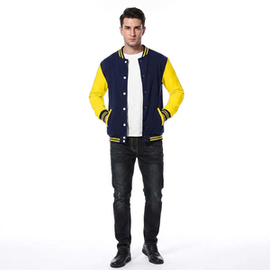 Veste universitaire de baseball en toile à col montant avec logo brodé personnalisé, prix de gros pour hommes - Product Image 1