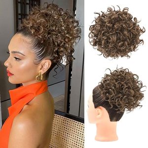 Chignon synthétique bouclé crépu avec cordon de serrage, en fibre haute température, effet <span class=keywords><strong>afro</strong></span> ébouriffé et volumineux, élastique, 60g, application facile - Product Image 1