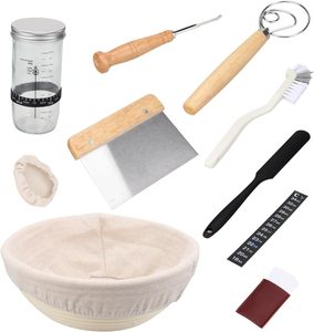 Complete Banneton Bread Proofing Basket Set 9 Inch Round Basket Bread Lame Dough Whisk Metal Scraper Sourdough Bread <strong>Baking</strong> <strong>Kit</strong> - Product Image 2