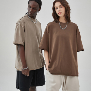 T-shirts vintage en coton peigné 100% de haute qualité, simples, surpiqûres apparentes, épaules tombantes - Product Image 3