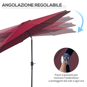 Outsunny Parasol de jardin 3x2.5 m inclinable avec poteau amovible, en métal et polyester rouge foncé - Product Image 4