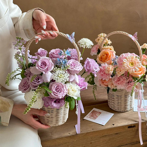 <strong>Rattan</strong> Handheld Flower <strong>Basket</strong> Multi Size Woven Gift <strong>Basket</strong> for Wedding Floral Arrangement Picnic <strong>Storage</strong> - Product Image 4