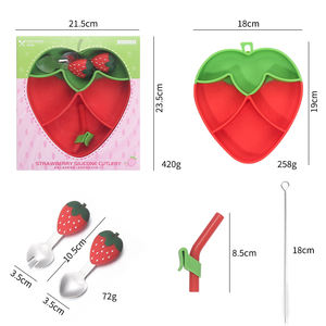 Assiette à repas en Silicone pour bébé, bol à fraises en acier inoxydable 304 fourchette cuillère vaisselle en Silicone ensemble d'alimentation pour bébé - Product Image 3
