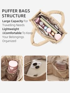 Sac fourre-tout matelassé en nylon de qualité supérieure pour femmes avec bandoulière amovible pour le travail, les voyages, les courses et plus encore - Product Image 3