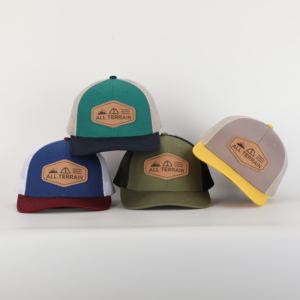 Logo en cuir personnalisé de haute qualité classique 6 panneaux maille à bord pré-incurvé Snap Back 112 casquette de camionneur - Product Image 1