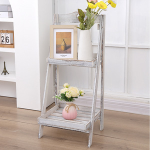 Retro Wooden Folding <b>Shelf</b> 2 Tier Brown And White Decorative Plant Stand Storage <b>Rack</b> For Home Interior - Product Image 4