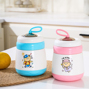 Taza de sopa de dibujos animados, taza de desayuno sellada portátil de acero inoxidable 304 con cuchara, mini lonchera ligera para niños - Product Image 2