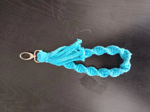 Porte-clés en macramé bleu tressé à la main avec pompon, bracelet de poignet, cordon tressé, pendentif, décoration bohème pour la maison, accessoire cadeau - Product Image 2