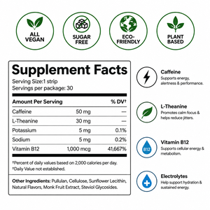 Complément Alimentaire Énergétique en Bandes avec L-Théanine et Vitamine B12 – Favorise une Énergie Durable Sans Effets Négatifs – Film Oral - Product Image 2