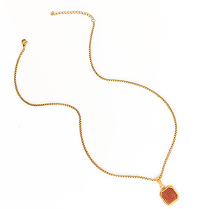 Collar con Colgante de Moda, Dorado y Azul Café, Forma Geométrica, Engaste de Bisel, Acero Inoxidable, para Uso Diario de Mujer - Product Image 5