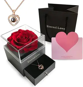 UO情人节礼物永远永恒保存真正的玫瑰与爱你项链在100语言保存玫瑰亚克力盒套装