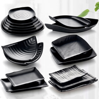 Vaisselle de restaurant en gros, plats en plastique japonais, assiette à apéritif, assiette à sushi, incassable, noire, rectangulaire, en mélamine