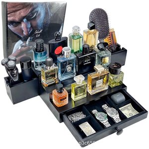 Men's Fragrance Storage Rack With Drawers Jewelry Watch Organizer <b>Desktop</b> Cosmetic Organizer Rectangle Black Standing Type 4 - Product Image 1