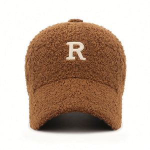 Gorro de Béisbol de Invierno Cálido y Versátil para Mujer, con Letra R Bordada, de Lana Sintética de Cordero, Estilo Hip-Hop, para Otoño y Uso Casual al Aire Libre - Product Image 3