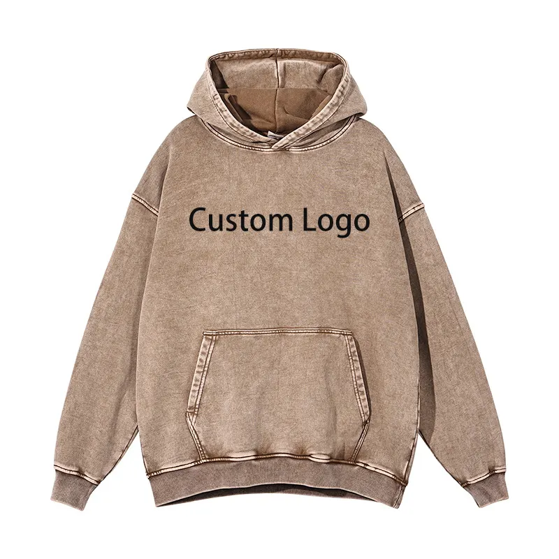 Evertop özel Logo 450 gsm Vintage yıkanmış erkekler Hoody 100% pamuk kapüşonlu boş boy