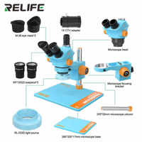 Microscope trinoculaire RELIFE RL-M5T-B11 bleu et orange, zoom continu 7-50X avec connecteur 0.5CTV pour outils de réparation