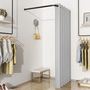 Expositor de ropa para tienda, cortina sencilla para probador, vestuario portátil, cortina divisoria de riel en forma de L para montaje en pared - Product Image 3