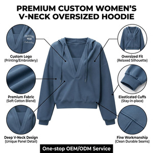Sweat à capuche respirant pour femme, bleu <span class=keywords><strong>ardoise</strong></span>, délavé à l'acide, anti-rétrécissement, col en V minimaliste, pour service OEM de logo personnalisé - Product Image 3