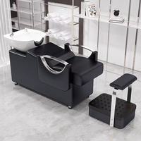 Venta al por mayor moderna peluquería champú cama fabricante de cerámica personalizada lavabo cabeza semirreclinable terapia barbería cama de lavado