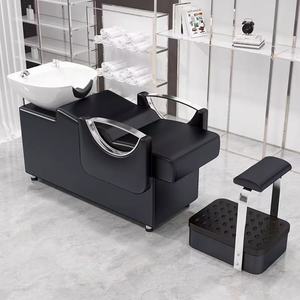 Großhandel Modern Hair Salon Shampoo Bett Hersteller Custom Ceramic Basin Semi-Rec lining Head Therapie Friseur Wasch bett - Product Image 4
