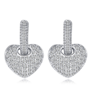 Rhodium Plated Micro Pave CZ <strong>Earrings</strong> Cubic Zirconia Huggie <strong>Heart</strong> <strong>Dangle</strong> Drop <strong>Earrings</strong> for Women Daily Wear Trendy CZ Jewelry - Product Image 1